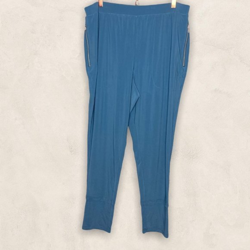 New MarlaWynne 2X Blue‎ Stretch Knit Jersey Zip Pocket Jogger Pants Plus